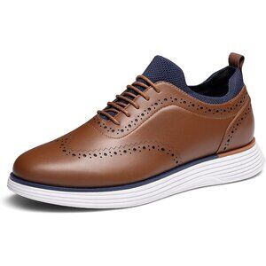 Men's Brown Leather Casual Classic Business Formal Wingtip Dress Oxford Shoes